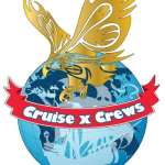 Cruise x Crews logo: Golden eagle flying on the Earth