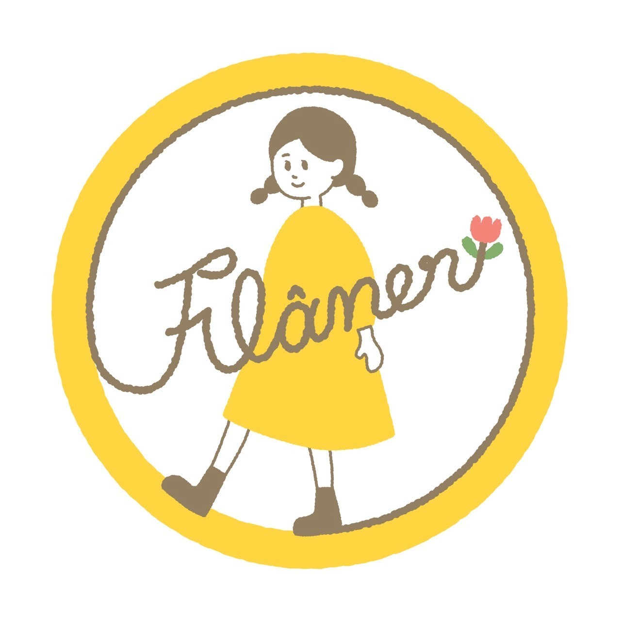 Flaner logo: Girl walking in an orange circle